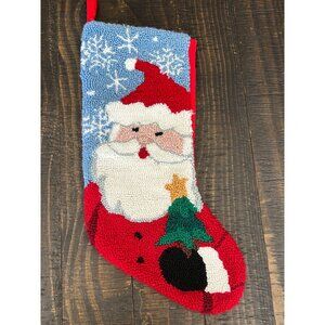Vintage Christmas Stocking Santa Hook Loop Latch Hooked Rug Tree Star